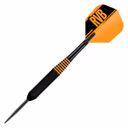 Darts Raymond van Barneveld RVB Black Brass Steel Tip Dart Set, 22G | Player Edition Darts, Dart Case Included, Black & Orange Steel Darts