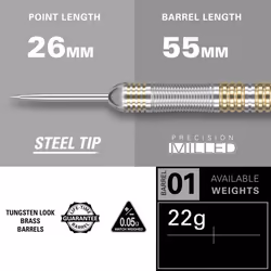 Darts Rob Cross 22G Brass Steel Tip Darts Set â Voltage Dart Set, Rob Cross Player Edition, Complete Steel Point Darts Kit, Storage Wallet Included
