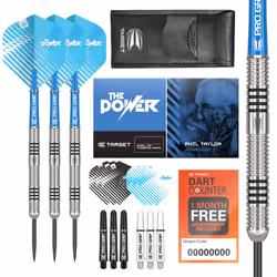 Darts Phil Taylor 23G 80% Tungsten Steel Tip Darts Set - 9 Pro Grip Shafts - 9 Pro Ultra Flights - Dart Wallet Bundle