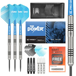 Darts Phil Taylor 23G 80% Tungsten Steel Tip Darts Set - 9 Pro Grip Shafts - 9 Pro Ultra Flights - Dart Wallet Bundle