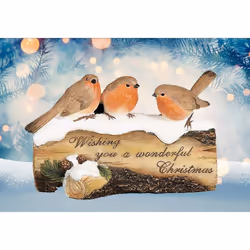 Robins On Log Christmas Ornament Window Mantlepiece Decoration 19cm