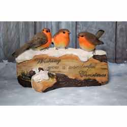 Robins On Log Christmas Ornament Window Mantlepiece Decoration 19cm
