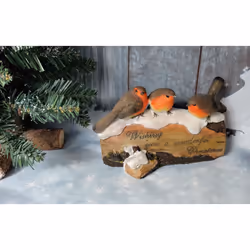 Robins On Log Christmas Ornament Window Mantlepiece Decoration 19cm