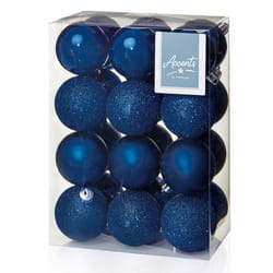60mm Midnight Blue Christmas Baubles | 24 Assorted | Shatterproof Tree Decorations