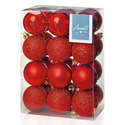 60mm Red Christmas Baubles | 24 Assorted | Shatterproof Tree Decorations