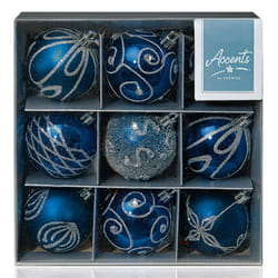 60mm Midnight Blue Christmas Baubles | 9 Assorted | Shatterproof Tree Decorations