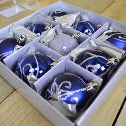 60mm Midnight Blue Christmas Baubles | 9 Assorted | Shatterproof Tree Decorations