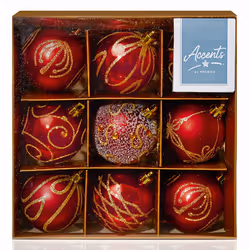 60mm Red Christmas Baubles | 9 Assorted | Shatterproof Tree Decorations