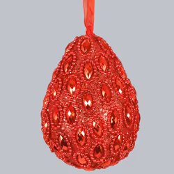 Set of 4 Glitter & Gem Christmas Tree Hanging Decorations - Red