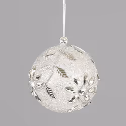 Set of 4 Glitter & Gem Christmas Tree Hanging Decorations - Silver Olive Flower