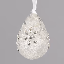 Set of 4 Glitter & Gem Christmas Tree Hanging Decorations - Silver Olive Flower