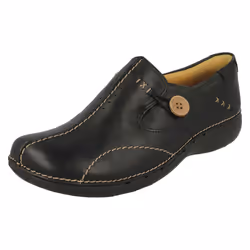 Ladies Clarks Un Structured Slip On Shoes Un Loop - E Fit - Black, UK 7