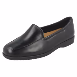 Ladies Clarks Flat Loafer Style Shoes Georgia - E Fit - Black, UK 6.5