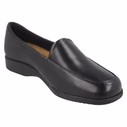 Ladies Clarks Flat Loafer Style Shoes Georgia - E Fit - Black, UK 6.5