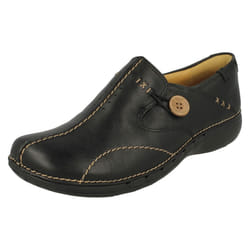 Ladies Unstructured by Clarks Slip On Mule Shoes Un Loop 2 Strap - D Fit - Black, UK 7