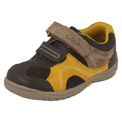 Boys Clarks Casual First Shoes Ru Rocks - F Fit - UK 3 Infant, Brown