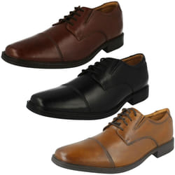 Mens Clarks Formal Lace Up Shoes Tilden Cap - Black, UK 6.5