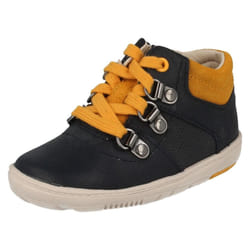 ) Infant Boys Clarks First Ankle Boots Maxi Square - G Fit - UK 4 Infant, Navy (Blue