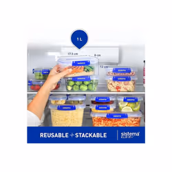 SISTEMA KLIP IT PLUS Food Storage Containers Leak-Proof Stackable/Airtight BPA-Free Plastic 3 Count Transparent Recyclable with TerraCycleÂ®  1 L