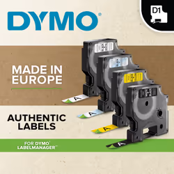 DYMO Authentic D1 Labels | Black Print on White Tape | 12 mm x 7 m | Self-Adhesive Labels for LabelManager Label Makers | Made in Europe