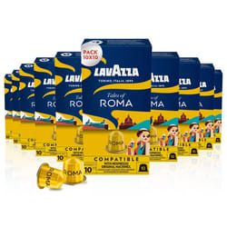 Lavazza, Tales of Roma, 100 Nespresso Original Machine-Compatible Coffee Capsules, with Notes of Hazelnut and Dark Chocolate, Arabica and Robusta,