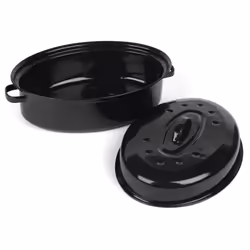 Salter BW12811EU7 Self-Basting Roaster ? 38cm Vitreous Enamel Coated Steel Roasting Tin With Lid, Oval Dish, PFAS-Free, Dishw ...