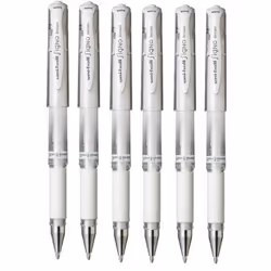 Uni Ball White Signo Pen Broad Metallic Gel Ink Rollerball Metal 1mm Tip Nib 0.65mm Line Width With Rubber Grip UM-153 (Pack  ...