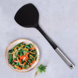 ORIGIN Nylon Chinese Turner, Spatula, Plastic Function Head, Stainless Steel Handle, 35.5x11x5cm, Silver & Black
