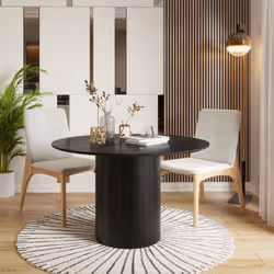 Sombra Round Wood Grain Effect Black Dining Table