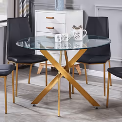 Amara 120cm Round Glass Dining Table With Gold Legs