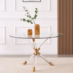 Vidrio 100cm Round Glass Dining Table Gold & Acrylic Legs
