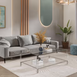 Vidrio Glass Coffee Table With Silver And Acrylic Frame