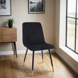 2x Plushore Black Luxury Velvet Dining Chairs With Gold Tipped Black Legs