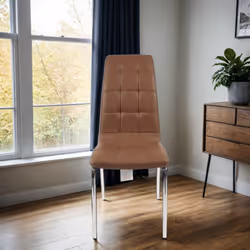 2x Eterno Faux Leather Luxurious Cappuccino Dining Chairs With Silver Legs