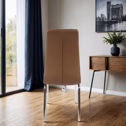 2x Eterno Faux Leather Luxurious Cappuccino Dining Chairs With Silver Legs