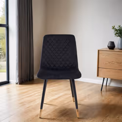 6x Plushore Black Luxury Velvet Dining Chairs With Gold Tipped Black Legs