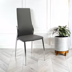 6x Nova Faux Leather Dining Chairs In Grey With Chrome Legs And Sides