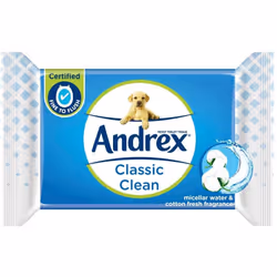 Andrex Washlets- Classic Clean Flushable Toilet Wipes Biodegradable Wet Wipes 12 Moist Toilet Tissue Packs 40 Count