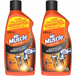 Mr Muscle Drain Unblocker, Sink & Drain Cleaner, Heavy Duty Drain Gel, 2 x 500 ml