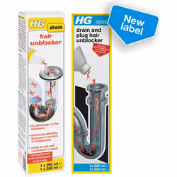 HG Drain and Plug Hair Unblocker, Removes Hair from Showers, Baths, Sinks & Plug Holes, Unblocks Blocked Bathroom Pipes & Drains (200 ml + 250 ml)
