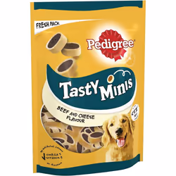 Pedigree Tasty Minis - Dog treats, cheesy nibbles with cheese and beef flavour - training treats, Pack of 8 (8 x 140 g)