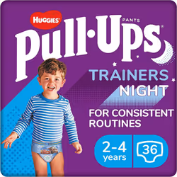 Huggies Pull-Ups, Trainers Night Nappy Pants for Boys, 2-4 Years - Size 6-7 Pull Up Nappies (36 Pants) - Extra Night Time Pro ...