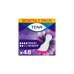 TENA Discreet Maxi Night, 48 Incontinence Pads (6 x 8 packs) for Women with Medium to Heavy Bladder Weakness, Specifically De ...