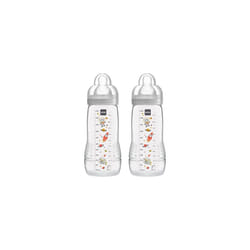 MAM Easy Active Baby Bottle with Fast Flow MAM Teats Size 3, Twin Pack of Baby Bottles, Baby Feeding, 330 ml, Grey (Designs May Vary)