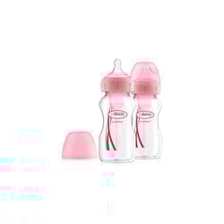 Dr. Brown's Natural Flow Options+ Anti-Colic Wide Neck Baby Bottles, 270ml Pink Twin Pack