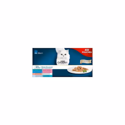 Gourmet Wet Cat Food Pouches in Gravy - Gourmet Perle Ocean Collection 40 x 85g - Mini Fillets - Mix of Whole Shrimps, Ocean Fish, Salmon and more,
