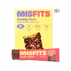 Misfits Vegan Protein Bar, High Protein, Low Sugar, Gluten Free, Plant Based Protein Bar, 12 Pack (01 Variety Pack)