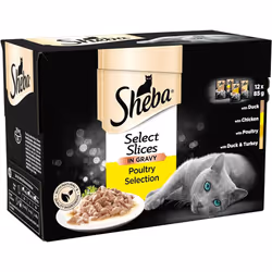 Sheba Select Slices in Gravy Poultry Selection Wet Cat Food Pouches for Adult Cats Pack of 4 4 x 12 Pouches x 85 g