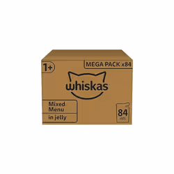 Whiskas 1+ Adult Mixed Selection in Jelly 84 Pouches, Adult Wet Cat Food, Megapack (84 x 85 g)