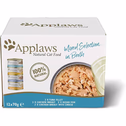 Applaws Natural Wet Cat Food, Multipack Chicken and Fish Selection in Broth 70 g Tin (Pack of 12)
